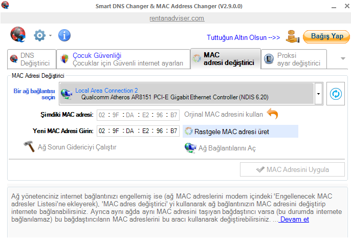 Mac Adresi Değiştirme Programı Türkçe Windows 10 uyumlu